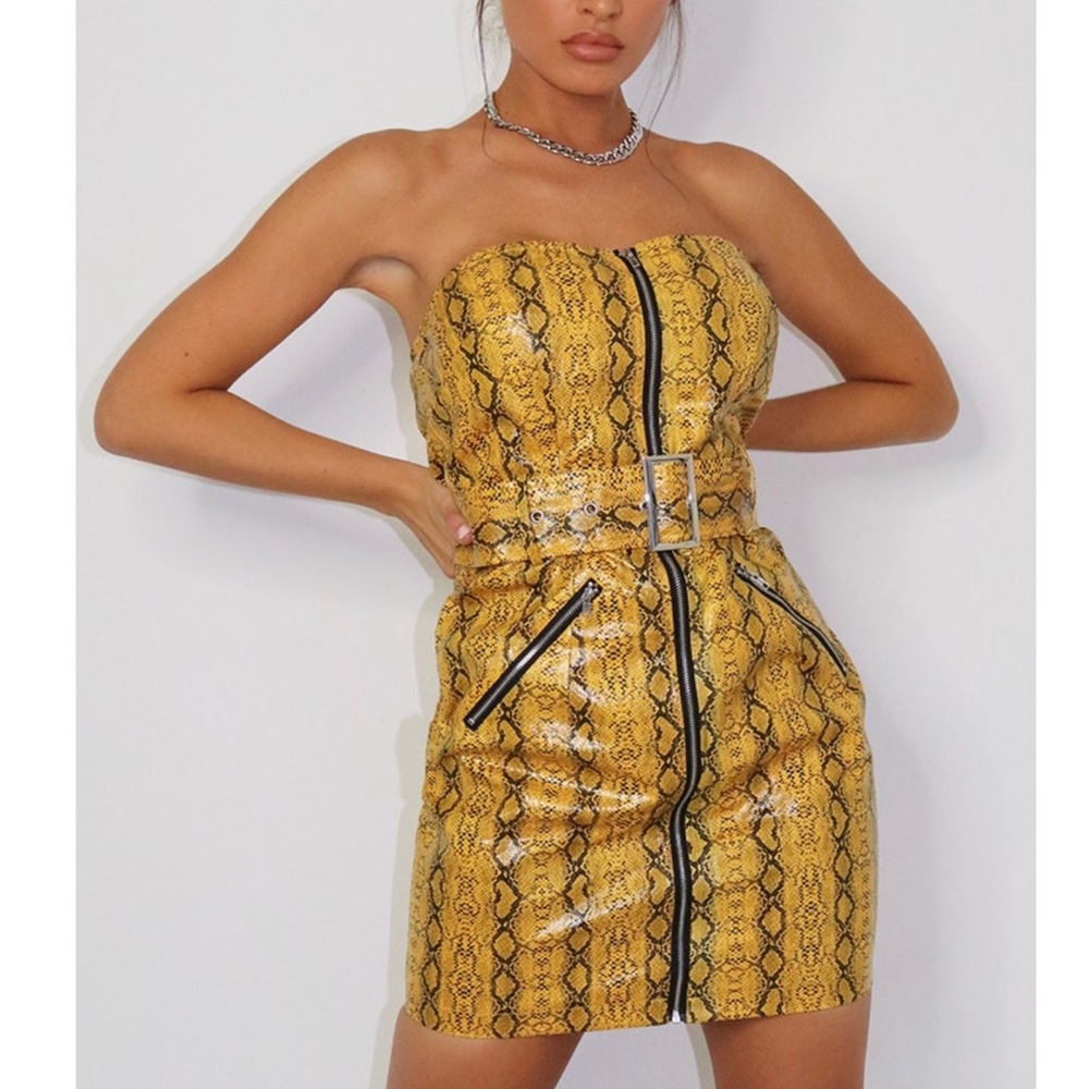 Orange Snake Print Bandeau Bodycon Dress